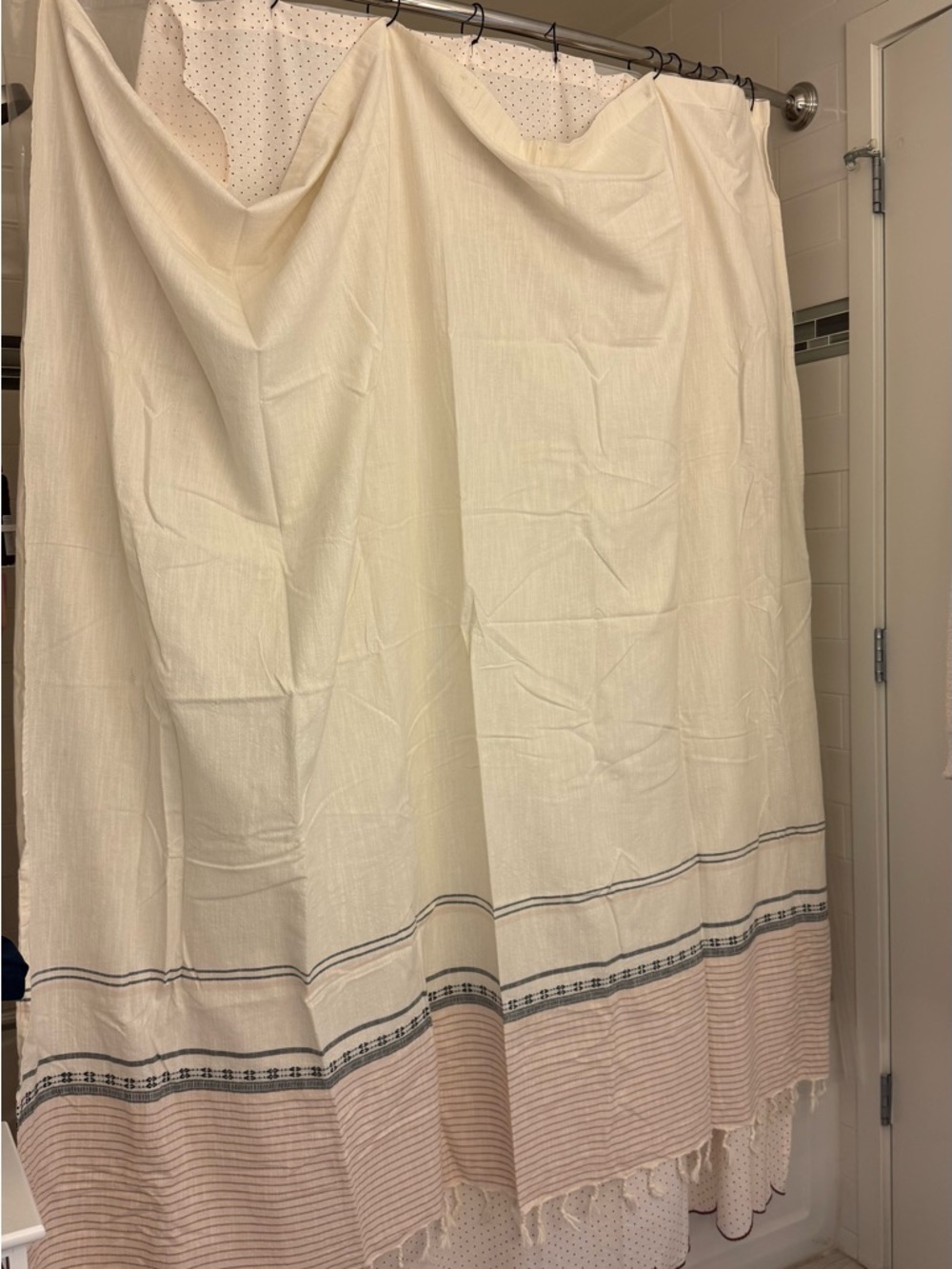 Hearth & Hand Cream shower curtain with Pink & Gray Trim